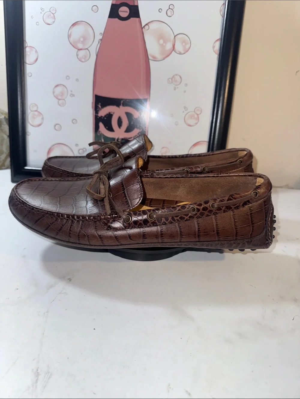 Cole Haan Men’s Brown Croc-Embossed Leather Driving Loafers - Size 11M